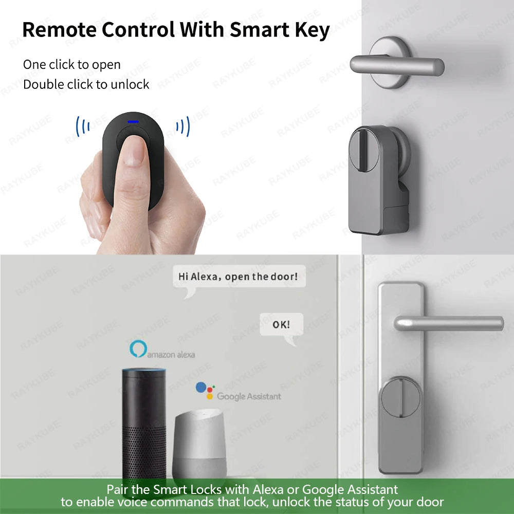 RAYKUBE A1 Pro Max Tuya BEL Smart Electronic Door Lock Set with Fobs/Wireless Keypad/Smart Key Smart Life/Tuya APP Remote Unlock