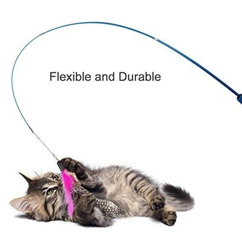 Pet Cat Toy Super Long Three Section Telescopic Rod Cat Teaser Stick Feather Replacement Head Cat Teaser Supplies New