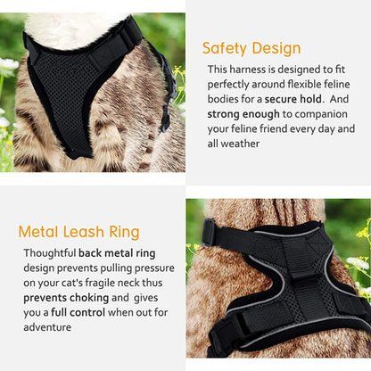 Soft Mesh Small Cat Harness and Leash Set Adjustable Vest Escape Proof for Pet Kitten Easy Control Reflective Puppy Dogs