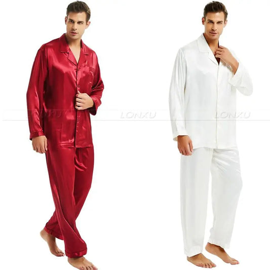 Herren-Pyjama-Set aus Seidensatin, Pyjama-Set, PJS-Set, Nachtwäsche, Loungewear, S, M, L, XL, 2XL, 3XL, 4XL__Perfekte Geschenke